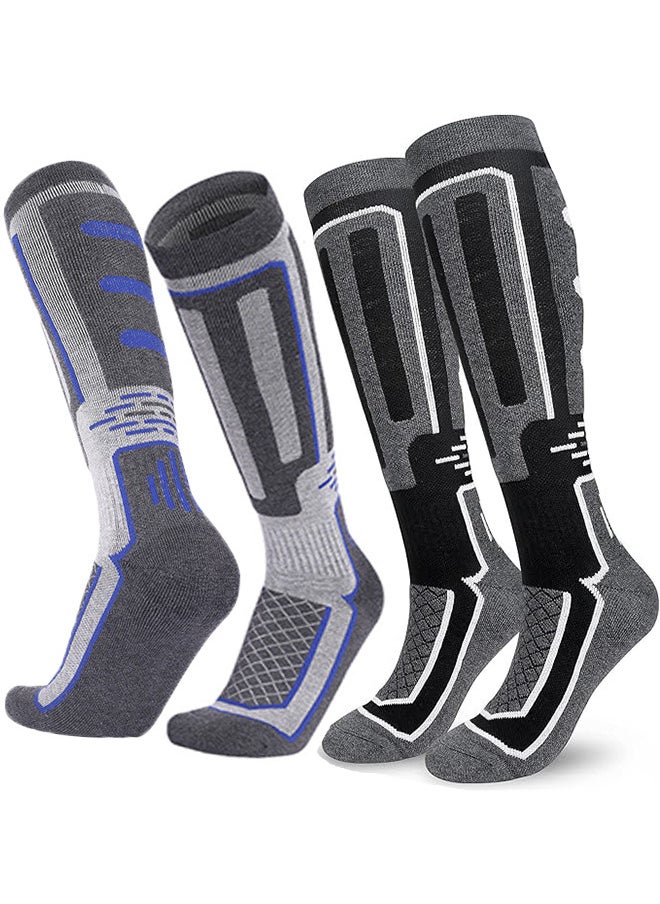 2 Pairs Mens Thermal Ski Socks Winter Warm Knee High Cycling Sports Socks 9-12 Anti Blister Cushioned Snow Boot Socks for Skiing Snowboard Trekking Hiking