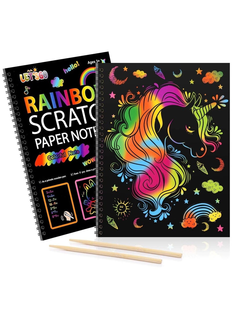 Scratch Art Unicorn Gifts Set for 3 4 5 6 7 Year Old Boy and Girl, Scratch it Off Rainbow Magic Paper Craft, Kids Age 3-10 and up DIY Holiday Gift Birthday Party Games(2 PCS)