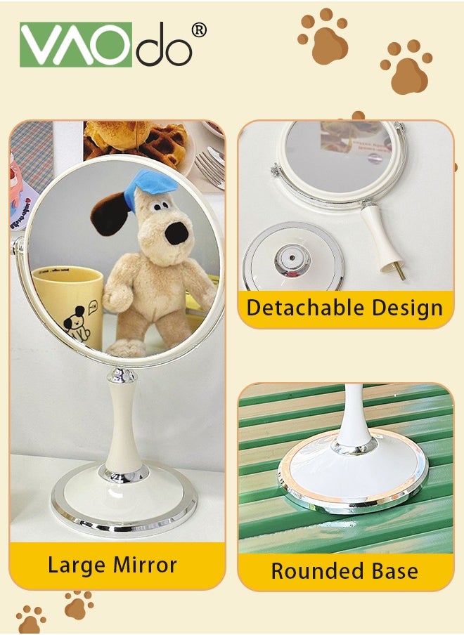 Double-Sided Makeup Mirror 3 Times Magnification On One Side 360° Rotation Detachable Base Hand-Held Desktop Mirror With Bracket Bathroom Shaving Standing Portable Mirror 23*33.5*13CM