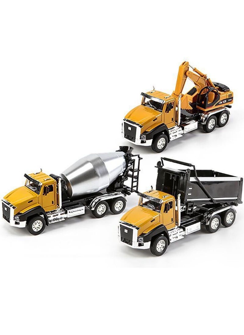 Max Metal Die-Cast Transport Vehicles Truck Toys (3 Pack) 1:50 Pull Back Metal Model (Set Y) Cement Mixer Truck, Excavator Truck and Dump Truck