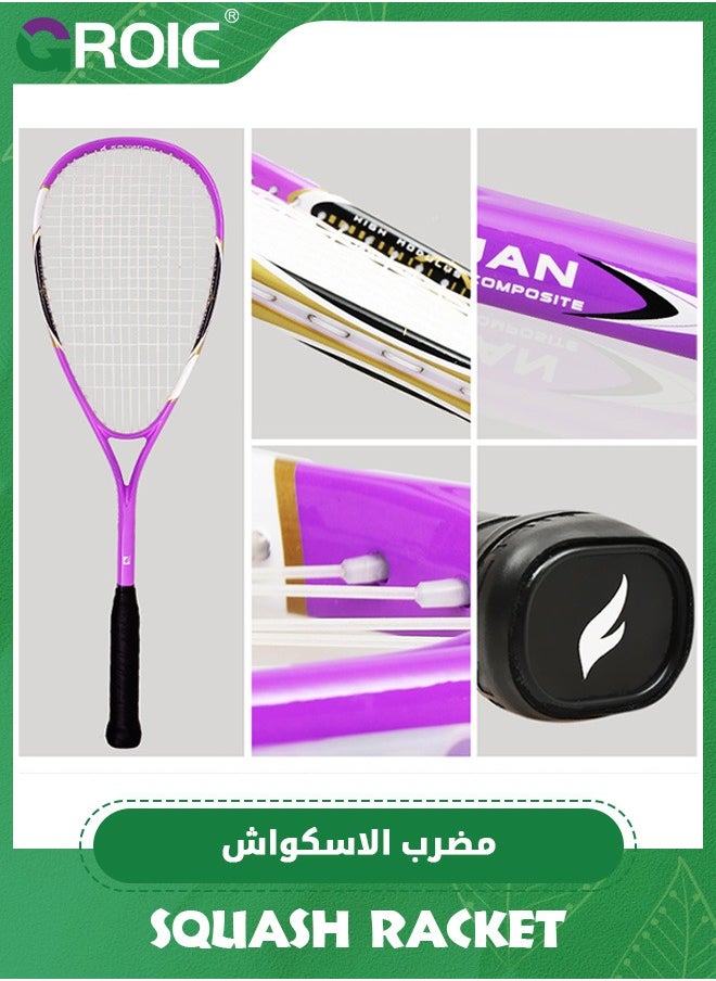 1 Piece Squash Racket Set, 27 Inch Squash Racket Tennis Racket for Beginner and Professional with 3 Squash Balls, 1 Handles Grips, 1 Tennis Bag, 1 Vibration Damper, 1 Sports Wristband, Purple Racket