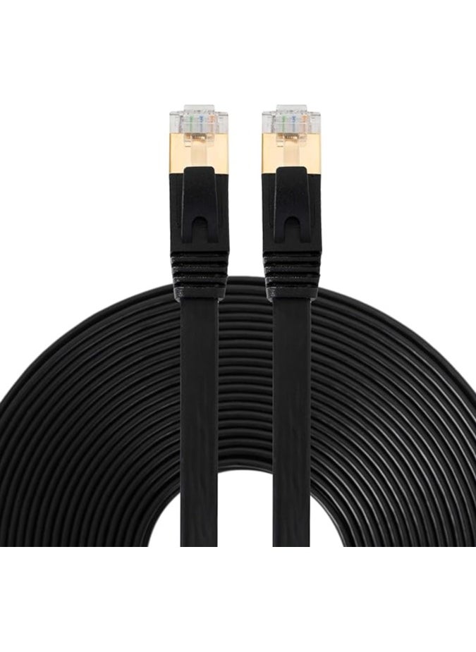 Cat7 Ethernet Cable 15M Black High Speed SSTP Flat Patch Cord, Faster Than Cat5e/Cat6, Internet LAN Computer Cable, Suitable for LAN, Camera, Router, Modem (15M)