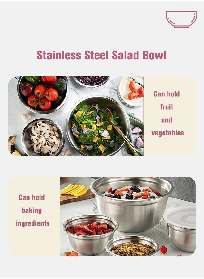 5 Pieces Mixing Round Bowl Stainless Steel Mixing Bowl Set With Lid Salad Dough Baking Bowl Silver 18 20 22 24 26 Cm Set Bowl