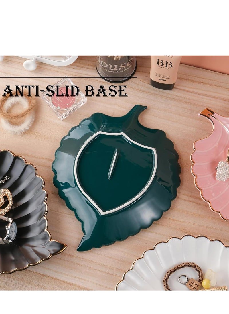 Green Ceramic Bowl Decorative, Candy Dishes Decorative, Key Bowl for Entryway Table, Leaf Jewelry Plate Tray