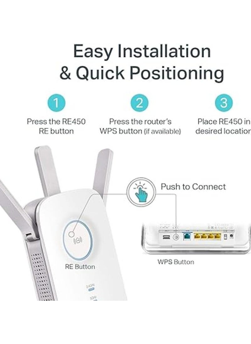 TP-Link AC1750 WiFi Extender (RE450), PCMag Editor's Choice, Up to 1750Mbps, Dual Band WiFi Repeater, Internet Booster, Extend WiFi Range further