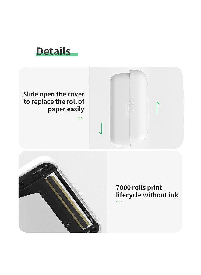 Mini Pocket All-in-One Thermal Printer Wireless BT Picture Photo Label Memo Receipt Paper Printer AR Photo Function with USB Cable Support for Android iOS Smartphone Windows