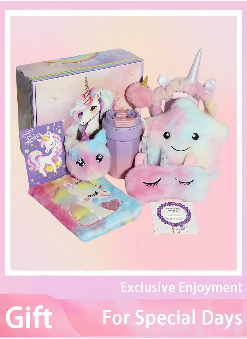 Unicorn Gift Set for Girls, Birthday Gifts, Back-to-school Gifts, Graduation Gifts, Unicorn Star Pillow, Unicorn Combination Lock Diary, Insulated Cup, Personalised Gifts