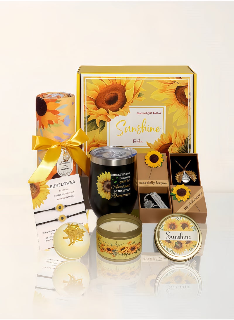 Gifts Basket for Women - Sunflower Gift Box Set Contains 13 Items Inspirational Gift,Get Well Soon Gifts Basket ,Relaxing Spa Care Package for Women Friendship,Friend Gifts for Women