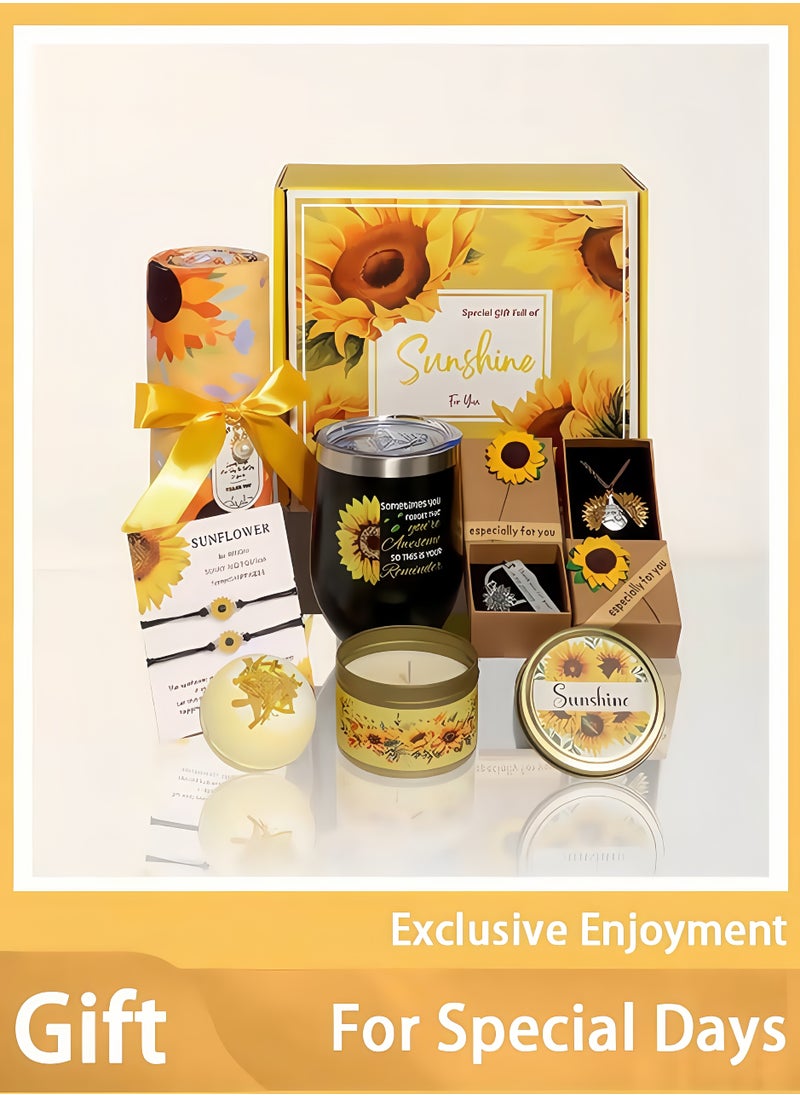 Gifts Basket for Women - Sunflower Gift Box Set Contains 13 Items Inspirational Gift,Get Well Soon Gifts Basket ,Relaxing Spa Care Package for Women Friendship,Friend Gifts for Women