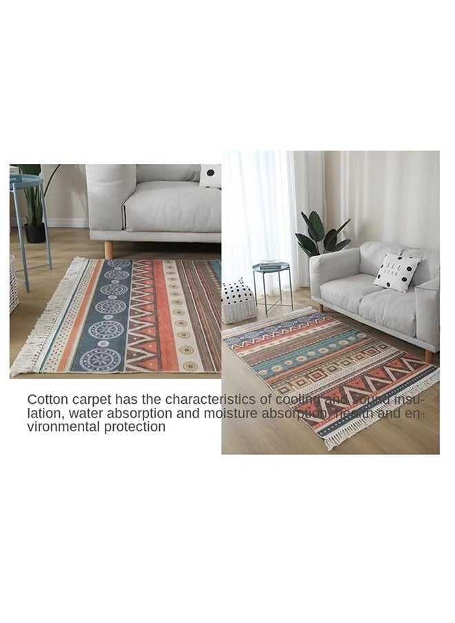 Soft Touch Hand-Woven Cotton And Linen Bohemian Fringed Carpet Multicolour 200x140cm