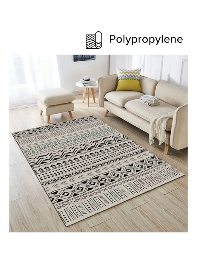 Warm Luxurious Modern Printed Rectangular Anti-Slip Carpet Polypropylene Beige/Black 140x200cm