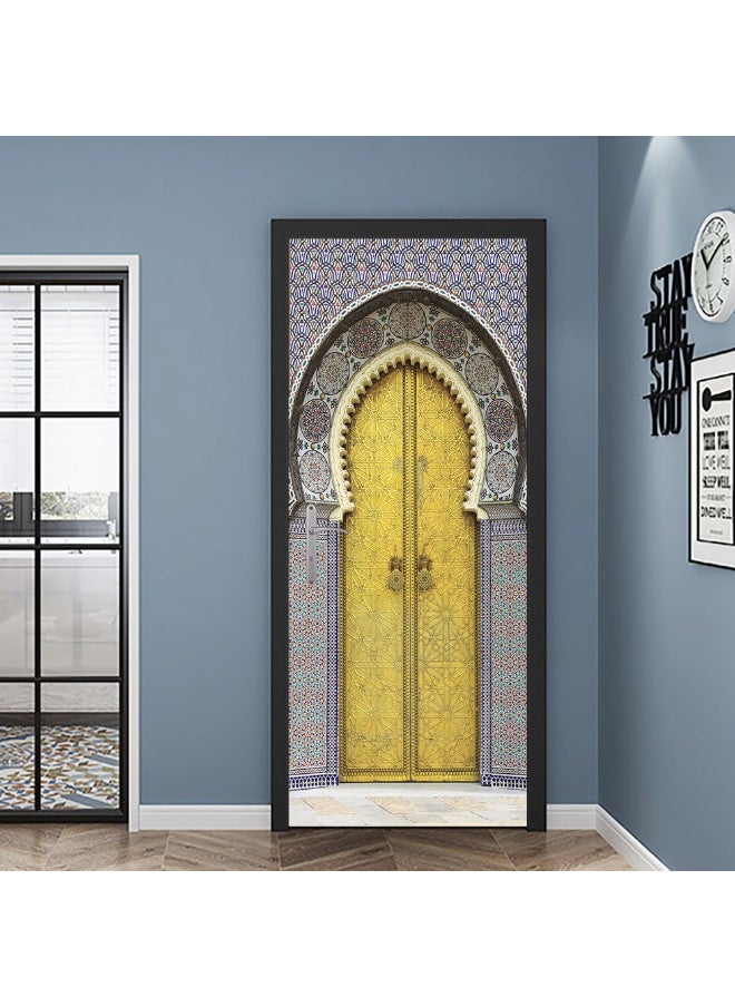 3D Door Stickers for Interior Doors Moroccan Style Ancient Water Fountain with Colorful Mosaic Tiles Vinyl Removable Self Adhesive Door Poster Wallpaper Mural Decals for Bedroom 77 x 200 cm