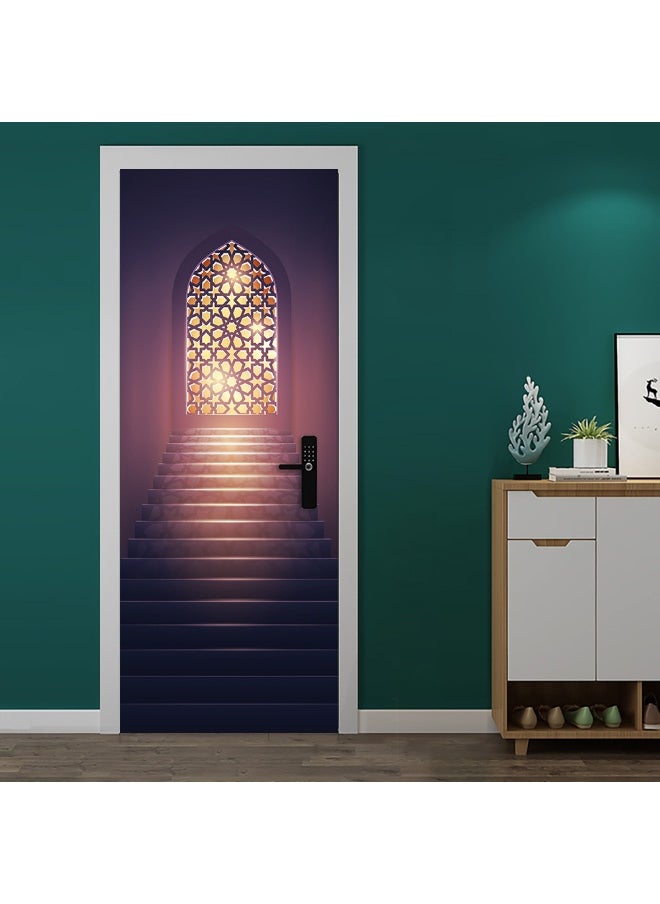 3D Door Stickers for Interior Doors Moroccan Style Ancient Water Fountain with Colorful Mosaic Tiles Vinyl Removable Self Adhesive Door Poster Wallpaper Mural Decals for Bedroom 77 x 200 cm