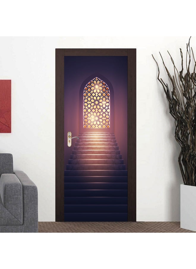 3D Door Stickers for Interior Doors Moroccan Style Ancient Water Fountain with Colorful Mosaic Tiles Vinyl Removable Self Adhesive Door Poster Wallpaper Mural Decals for Bedroom 77 x 200 cm