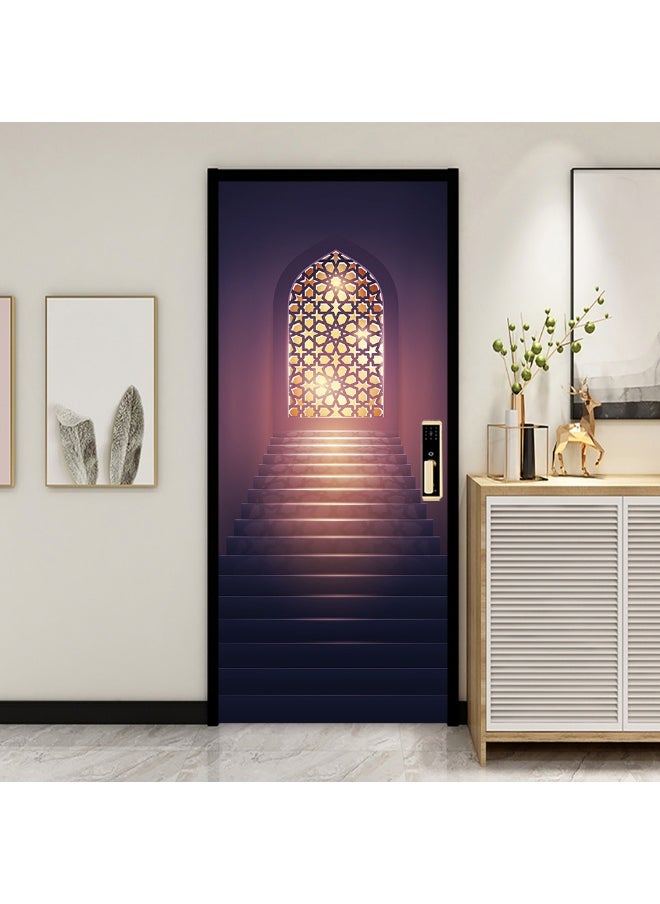 3D Door Stickers for Interior Doors Moroccan Style Ancient Water Fountain with Colorful Mosaic Tiles Vinyl Removable Self Adhesive Door Poster Wallpaper Mural Decals for Bedroom 77 x 200 cm