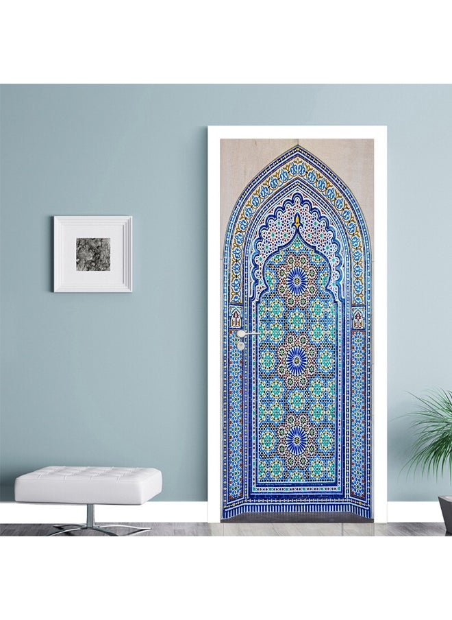 3D Door Stickers for Interior Doors Moroccan Style Ancient Water Fountain with Colorful Mosaic Tiles Vinyl Removable Self Adhesive Door Poster Wallpaper Mural Decals for Bedroom 77 x 200 cm