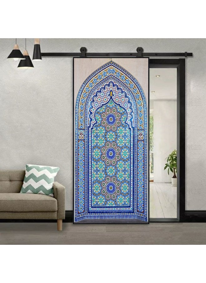 3D Door Stickers for Interior Doors Moroccan Style Ancient Water Fountain with Colorful Mosaic Tiles Vinyl Removable Self Adhesive Door Poster Wallpaper Mural Decals for Bedroom 77 x 200 cm