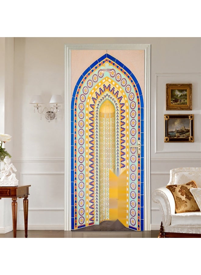 3D Door Stickers for Interior Doors Moroccan Style Ancient Water Fountain with Colorful Mosaic Tiles Vinyl Removable Self Adhesive Door Poster Wallpaper Mural Decals for Bedroom 77 x 200 cm