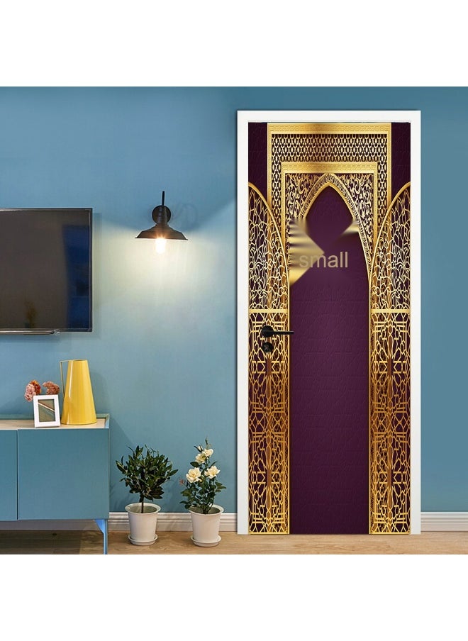 3D Door Stickers for Interior Doors Moroccan Style Ancient Water Fountain with Colorful Mosaic Tiles Vinyl Removable Self Adhesive Door Poster Wallpaper Mural Decals for Bedroom 95 x 215 cm