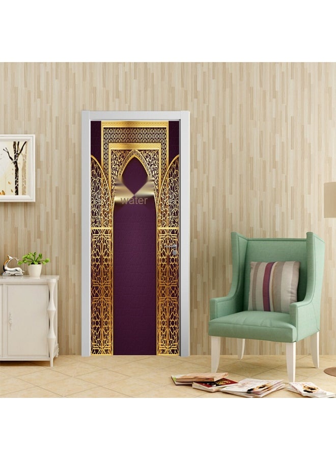 3D Door Stickers for Interior Doors Moroccan Style Ancient Water Fountain with Colorful Mosaic Tiles Vinyl Removable Self Adhesive Door Poster Wallpaper Mural Decals for Bedroom 95 x 215 cm