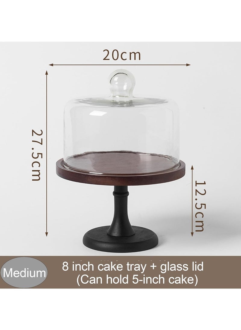 Premium Acacia Wood Cake Stand with Glass Cover – Stylish Cake Plate for Party & Wedding