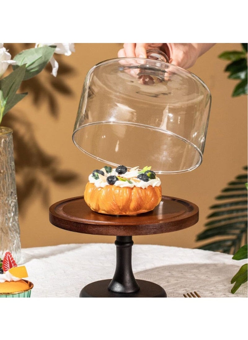 Premium Acacia Wood Cake Stand with Glass Cover – Stylish Cake Plate for Party & Wedding