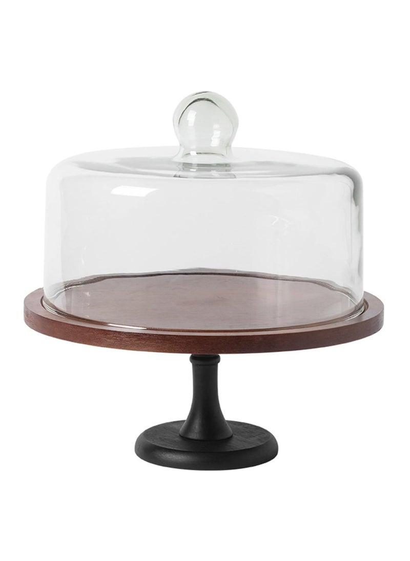 Premium Acacia Wood Cake Stand with Glass Cover – Stylish Cake Plate for Party & Wedding