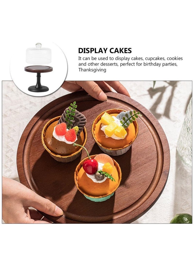 Premium Acacia Wood Cake Stand with Glass Cover – Stylish Cake Plate for Party & Wedding