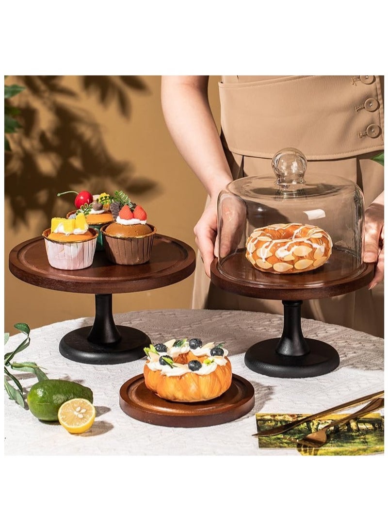 Premium Acacia Wood Cake Stand with Glass Cover – Stylish Cake Plate for Party & Wedding