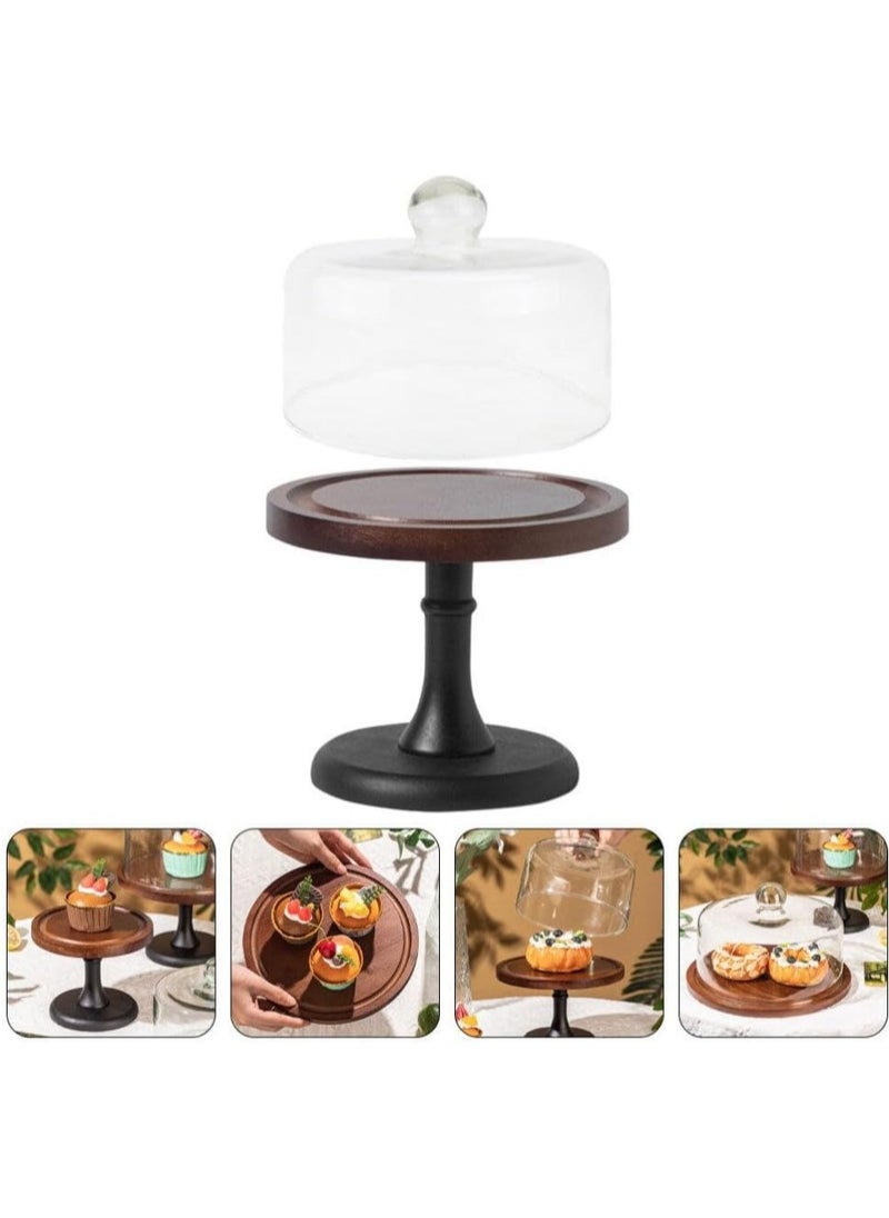 Premium Acacia Wood Cake Stand with Glass Cover – Stylish Cake Plate for Party & Wedding