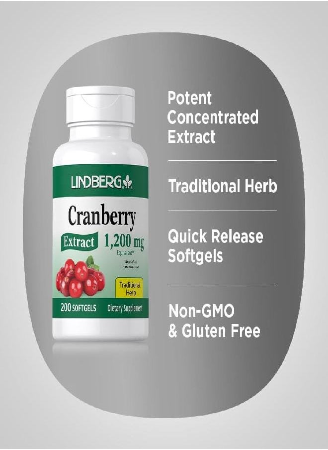 Lindberg Cranberry Pills for Women | 1200mg | 200 Softgels | Traditional Herb | Extract Supplement | Non-GMO, Gluten Free