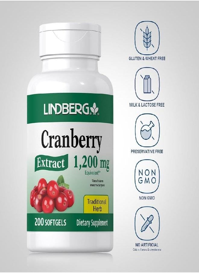 Lindberg Cranberry Pills for Women | 1200mg | 200 Softgels | Traditional Herb | Extract Supplement | Non-GMO, Gluten Free