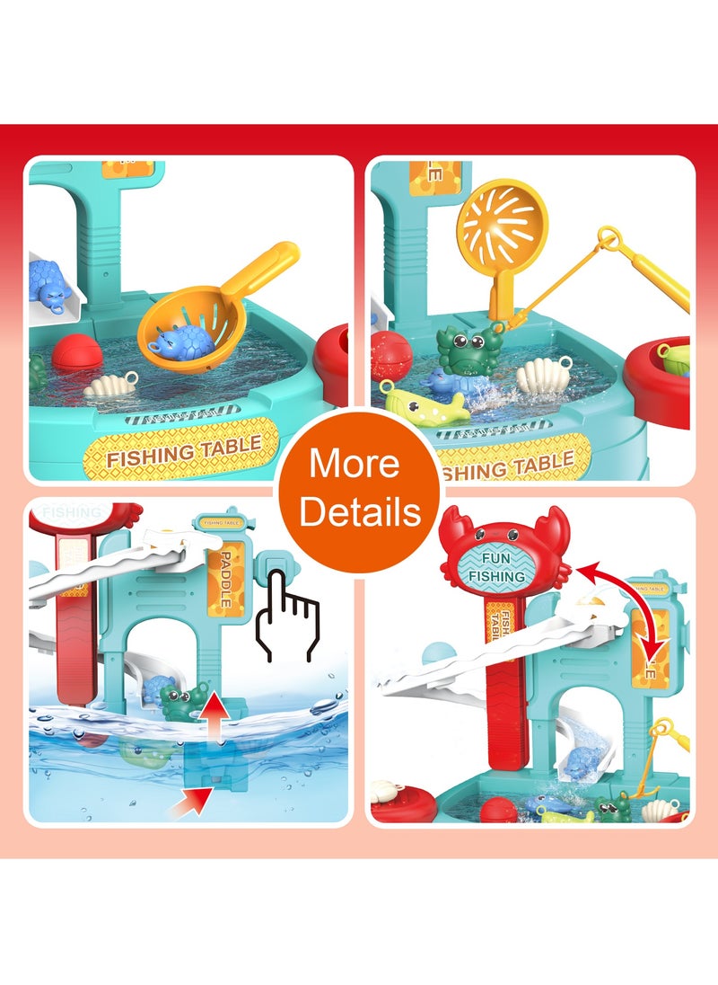 30 PCS Toddler Water Table with  Electric slide fishing platform Automatic Water Circulation System, Mini Water Play Table with Floating Pool Toys u0026 Fishing Game, Interactive Bath Toys for Kids