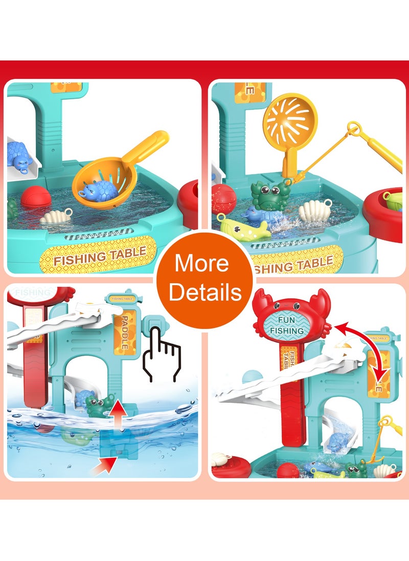 30 PCS Toddler Water Table with  Electric slide fishing platform Automatic Water Circulation System, Mini Water Play Table with Floating Pool Toys u0026 Fishing Game, Interactive Bath Toys for Kids