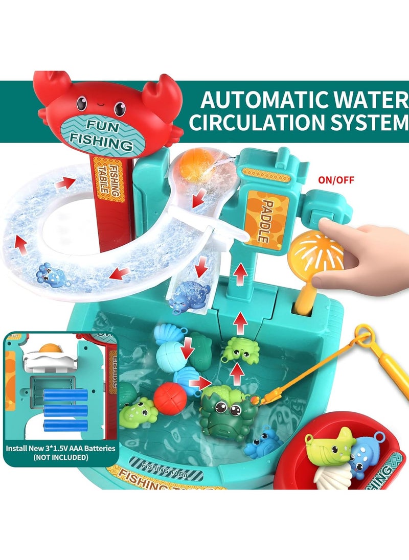 30 PCS Toddler Water Table with  Electric slide fishing platform Automatic Water Circulation System, Mini Water Play Table with Floating Pool Toys u0026 Fishing Game, Interactive Bath Toys for Kids