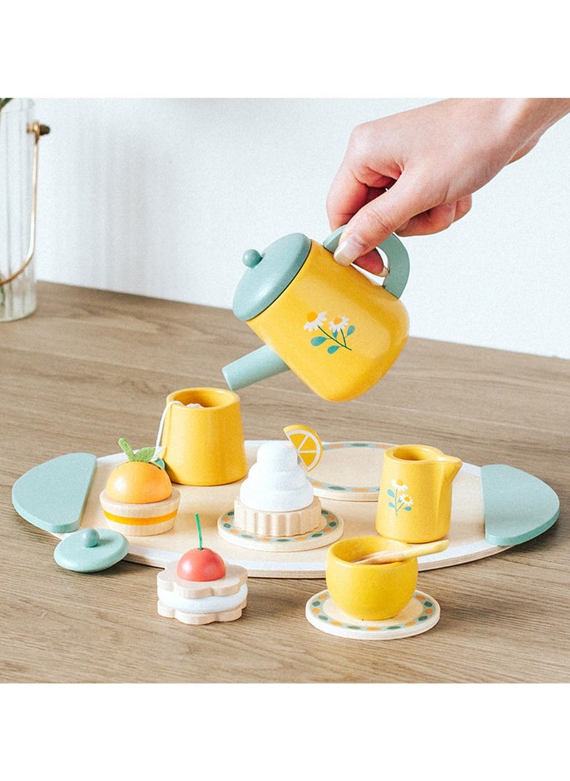 Tea Party Set Wooden Toys for Toddlers Little Girls, Kids Play Kitchen Tea Set Montessori Toys, Pretend Toys Wooden Kichen Sets,Kitchen Accessories for Kids (wooden toys)