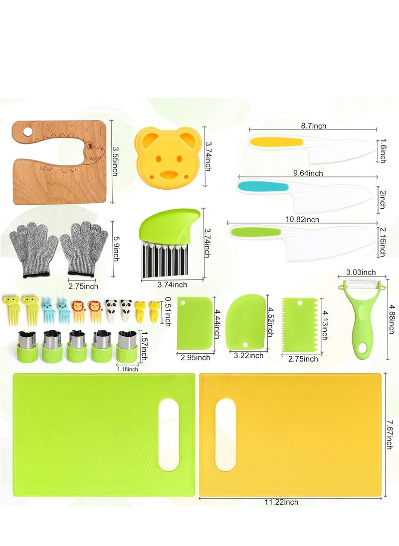 28-Pieces Kitchen Knife Set for Kids, Kitchen Knife Set with Gloves Cutting Board Crinkle Cutters Safe Knives, Toddlers Kitchen Tools for Real Cooking