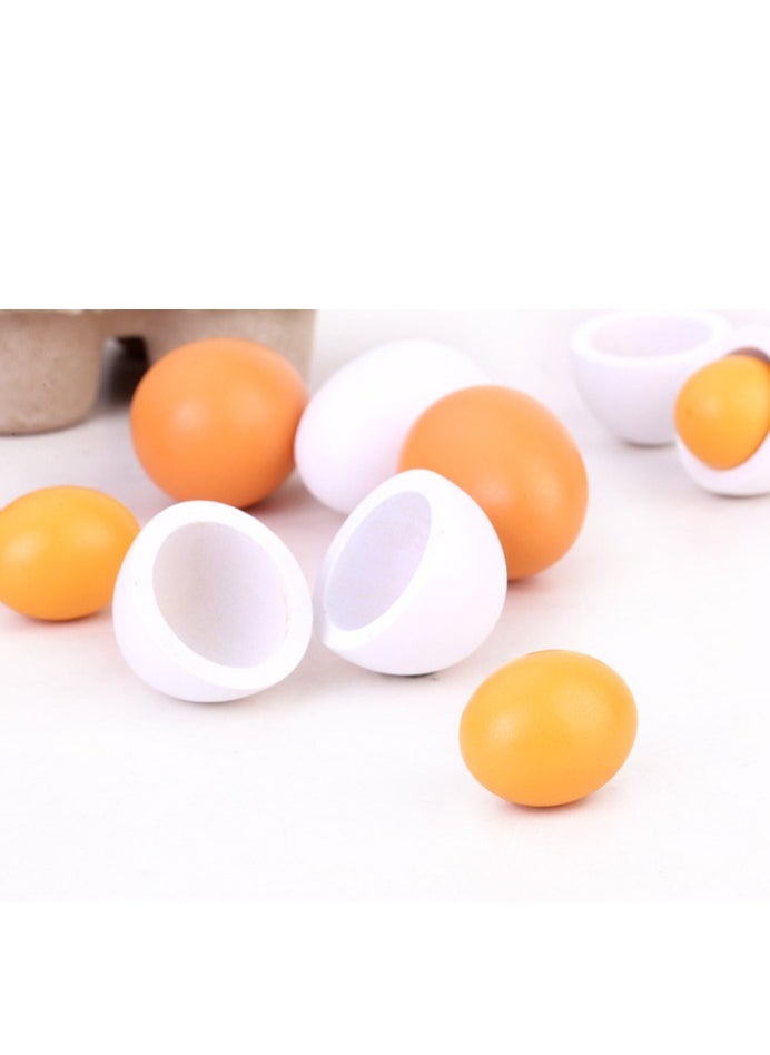 6-Piece Lightweight Portable Compact Wooden Eggs Kindergarten Kitchen Toy Set