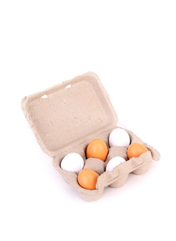 6-Piece Lightweight Portable Compact Wooden Eggs Kindergarten Kitchen Toy Set