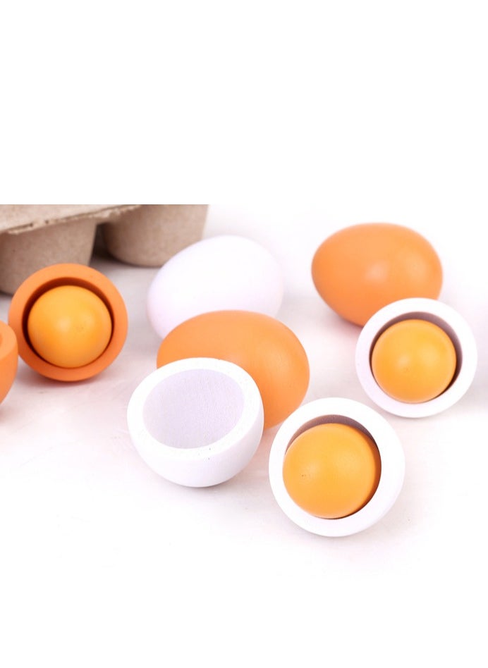 6-Piece Lightweight Portable Compact Wooden Eggs Kindergarten Kitchen Toy Set