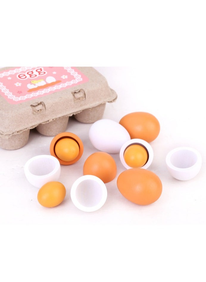 6-Piece Lightweight Portable Compact Wooden Eggs Kindergarten Kitchen Toy Set