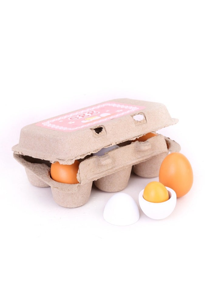 6-Piece Lightweight Portable Compact Wooden Eggs Kindergarten Kitchen Toy Set