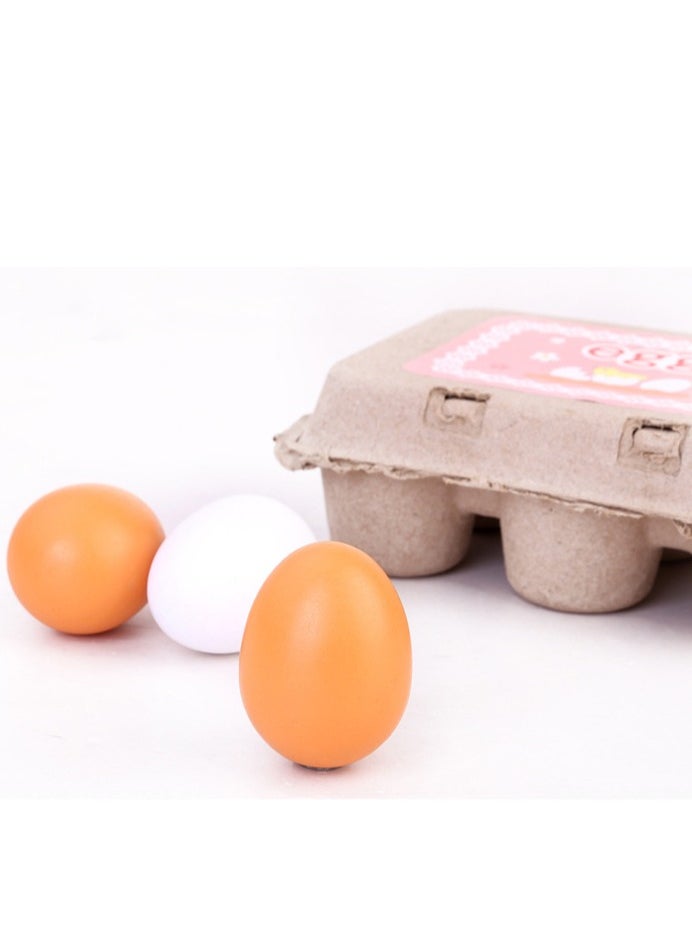 6-Piece Lightweight Portable Compact Wooden Eggs Kindergarten Kitchen Toy Set