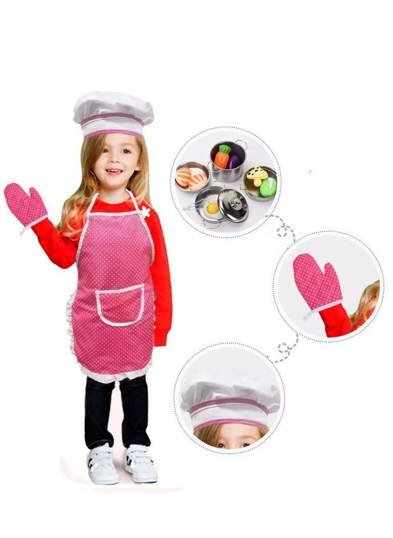 Cooking and Baking Set for Kids, Kids' Chef Role Play Costume Set, Toddler Chef Hat Apron Dress Up with Apron, Chef Hat, Mitt, Cookie Cutters and Utensil for Kids Aged 3+ Years