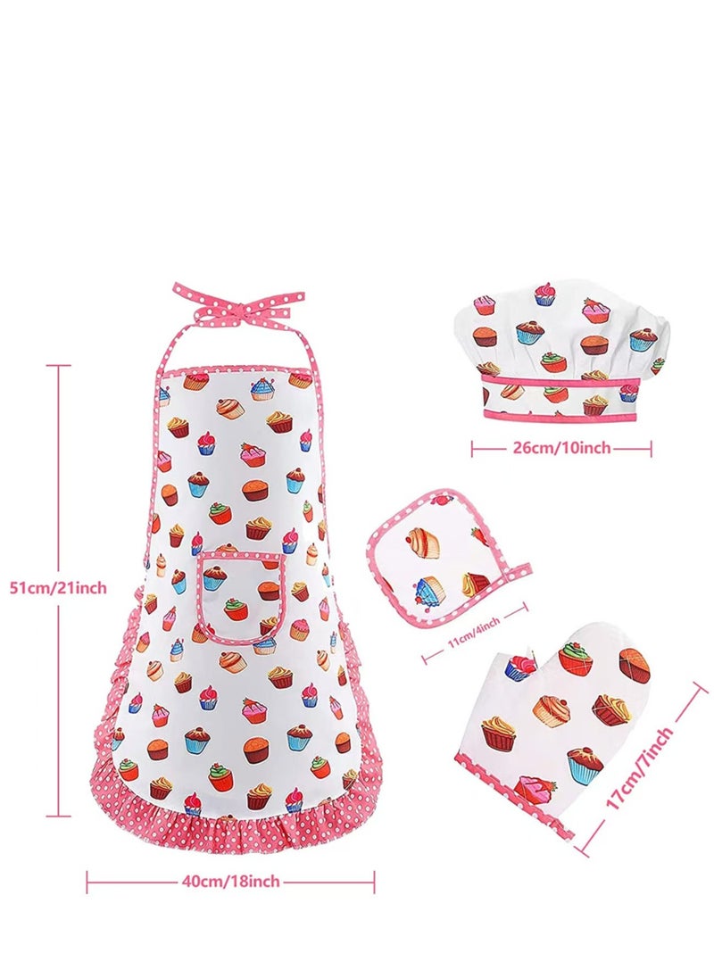 Cooking and Baking Set for Kids, Kids' Chef Role Play Costume Set, Toddler Chef Hat Apron Dress Up with Apron, Chef Hat, Mitt, Cookie Cutters and Utensil for Kids Aged 3+ Years