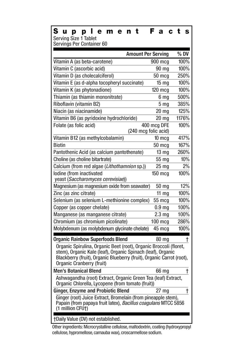 Multivitamin for Men, Vitamin C, D & Zinc, Probiotics, Men's One Multivitamin Provides High Potency Immune Support, Non-GMO, Vegetarian, 60 Tablets