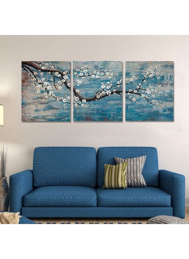 3-Piece Plum Blossom Wall Painting Set Blue/Brown/White 23.6x15.7x0.1ininch