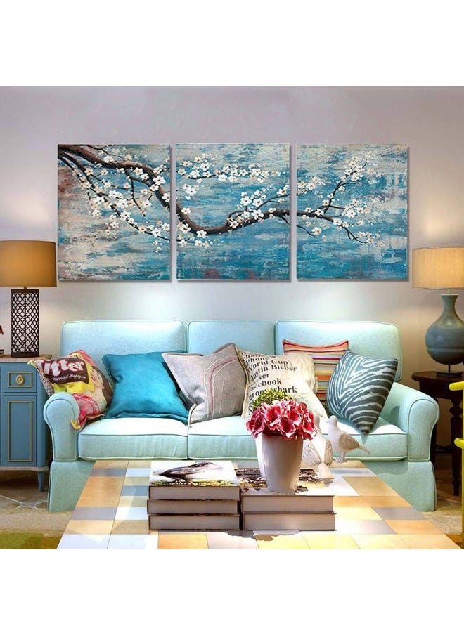 3-Piece Plum Blossom Wall Painting Set Blue/Brown/White 23.6x15.7x0.1ininch