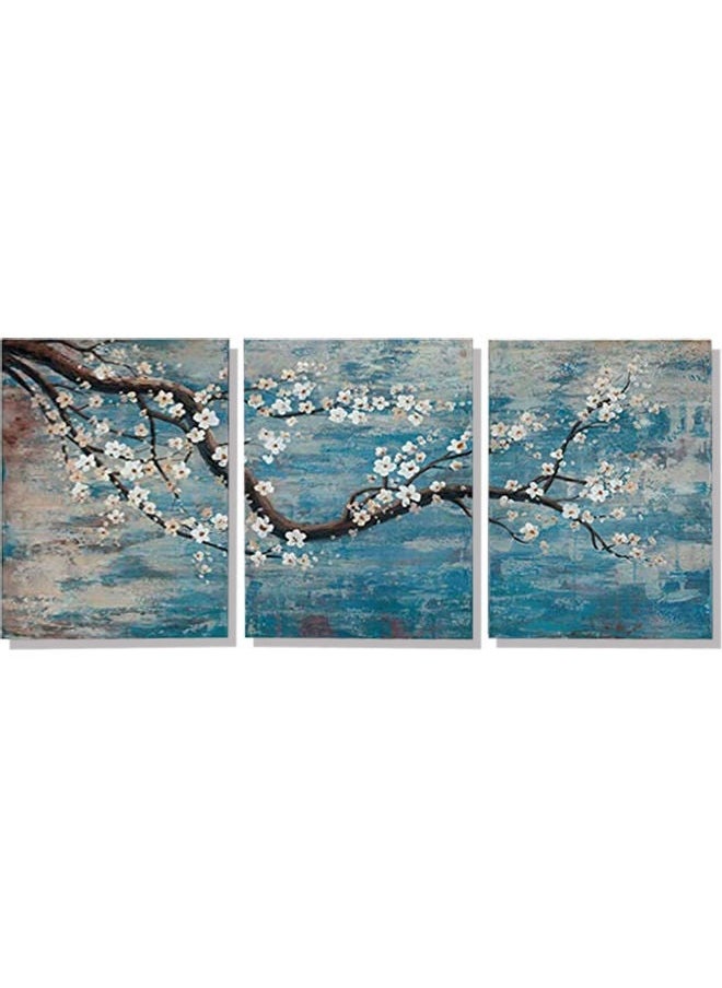 3-Piece Plum Blossom Wall Painting Set Blue/Brown/White 23.6x15.7x0.1ininch