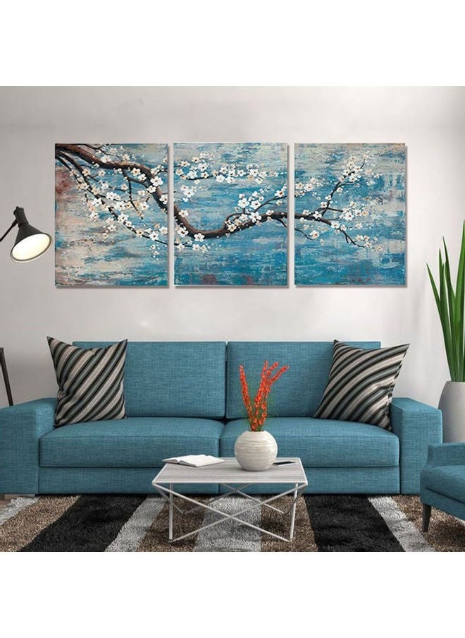 3-Piece Plum Blossom Wall Painting Set Blue/Brown/White 23.6x15.7x0.1ininch